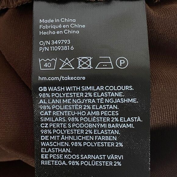 HM Satin Cinched Blouse Women's Medium Brown Trumpet Sleeves V-Neck Pullover - Picture 7 of 11